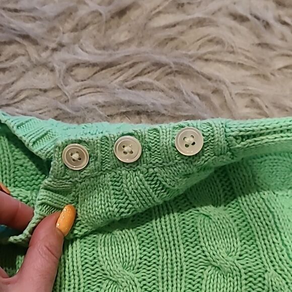 Lands ends womens bright green baumewolle knit sweater with button neck - Picture 3 of 5